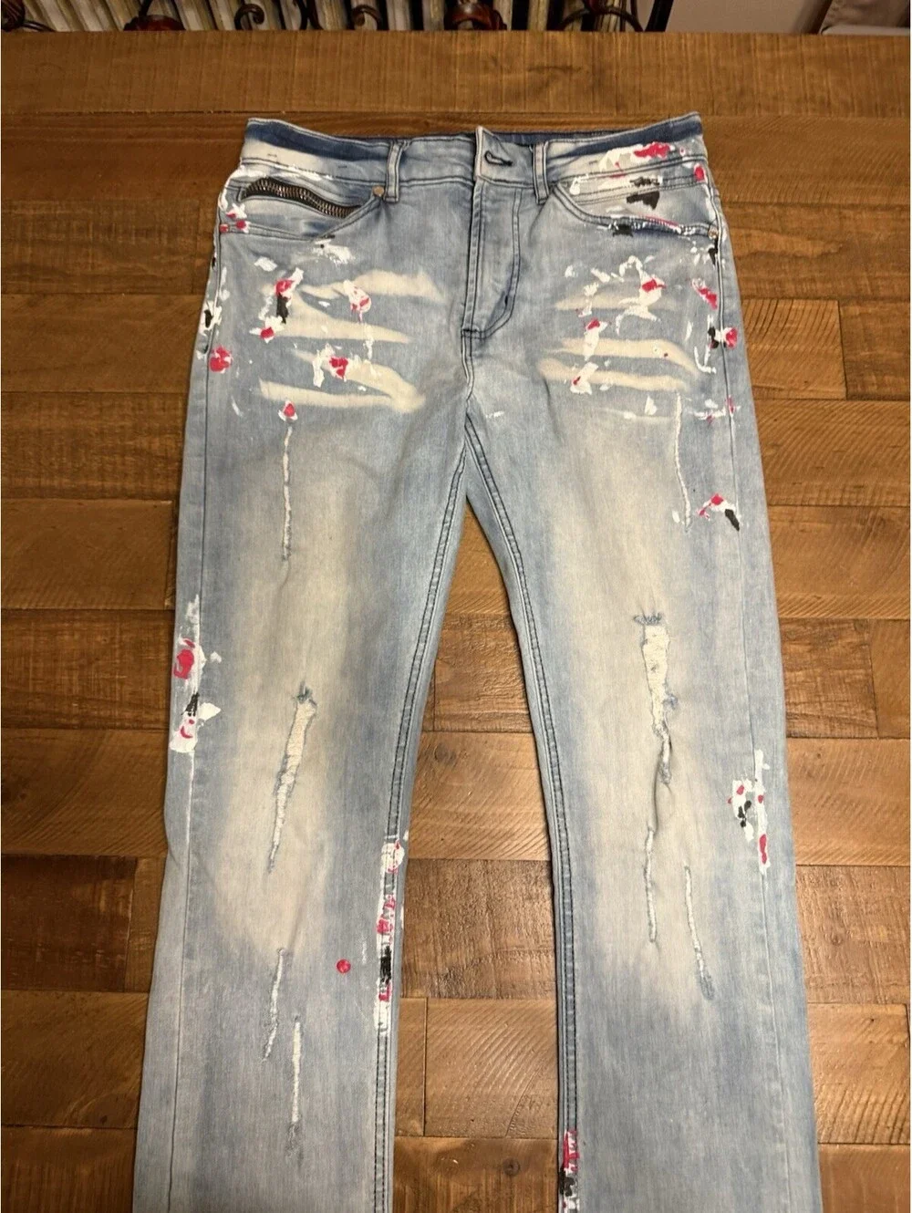 Rockstar Original RSM 205 Flare Denim Paint Splattered Distressed Jeans Size 30